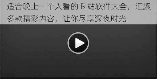 适合晚上一个人看的 B 站软件大全，汇聚多款精彩内容，让你尽享深夜时光