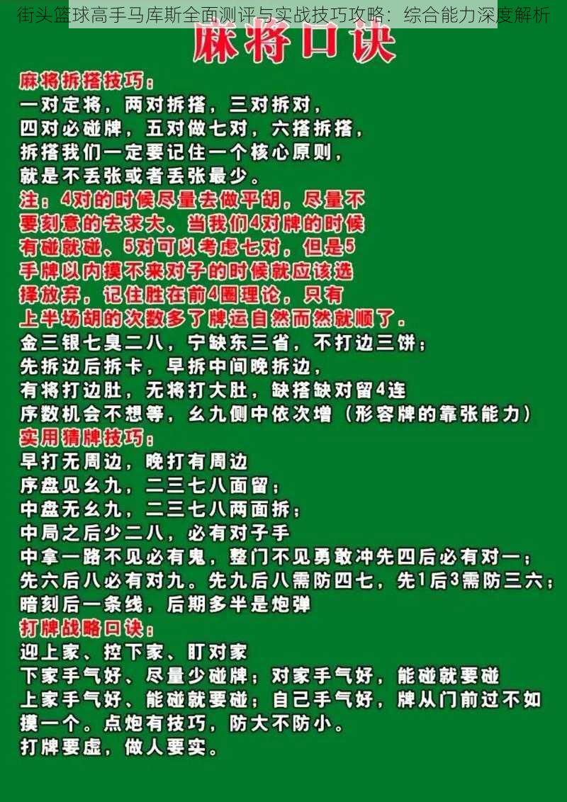 街头篮球高手马库斯全面测评与实战技巧攻略：综合能力深度解析