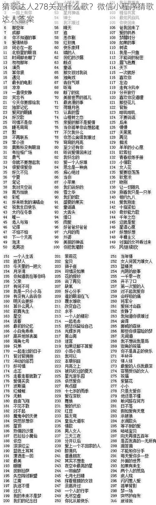 猜歌达人278关是什么歌？微信小程序猜歌达人答案