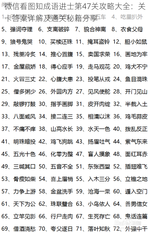 微信看图知成语进士第47关攻略大全：关卡答案详解及通关秘籍分享