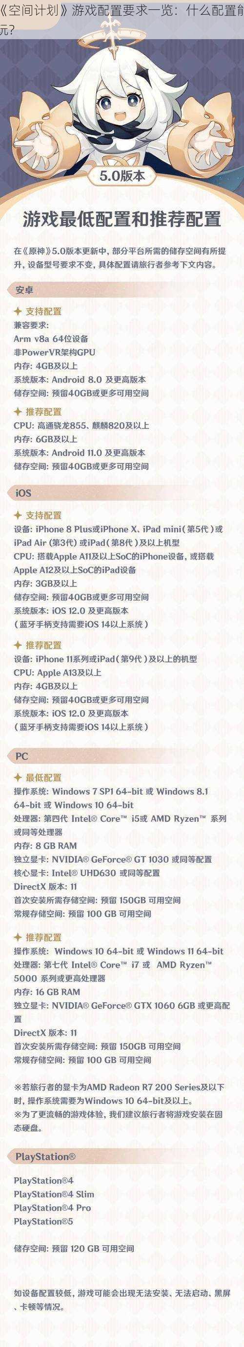 《空间计划》游戏配置要求一览：什么配置能玩？