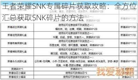 王者荣耀SNK专属碎片获取攻略：全方位汇总获取SNK碎片的方法