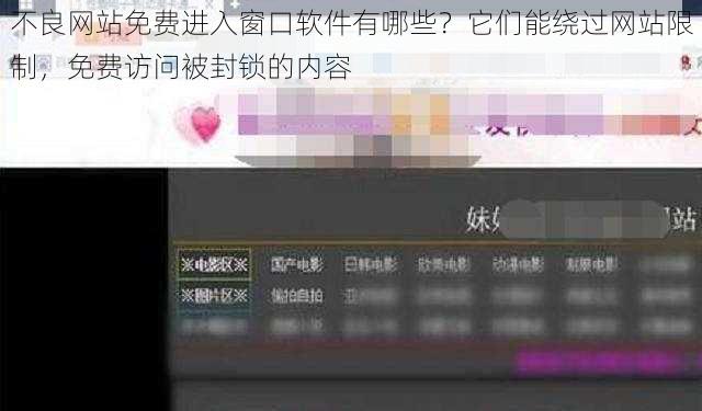 不良网站免费进入窗口软件有哪些？它们能绕过网站限制，免费访问被封锁的内容