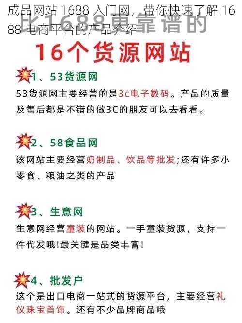 成品网站 1688 入门网，带你快速了解 1688 电商平台的产品介绍