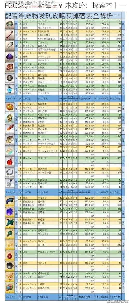 FGO泳装一期每日副本攻略：探索本十一配置漂流物发现攻略及掉落表全解析