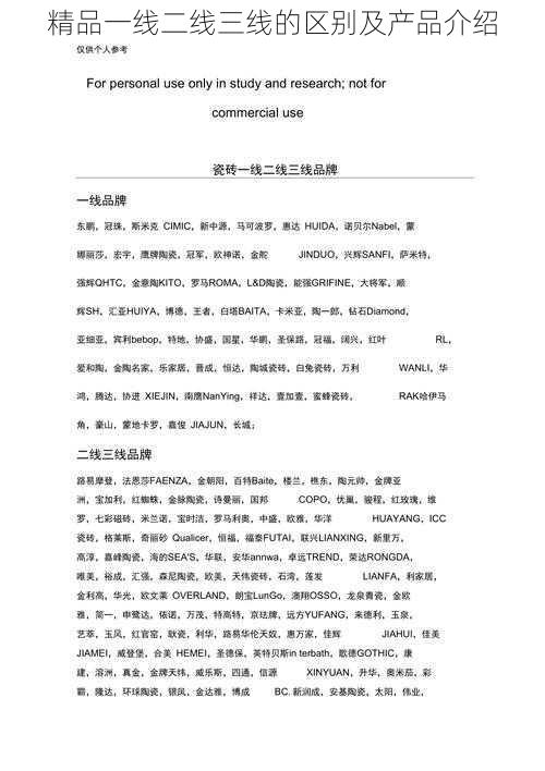 精品一线二线三线的区别及产品介绍