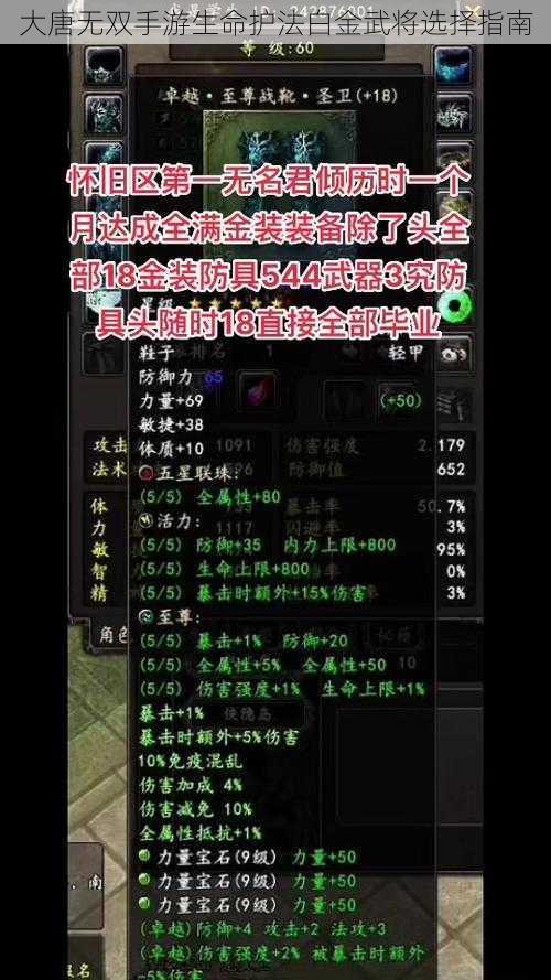 大唐无双手游生命护法白金武将选择指南