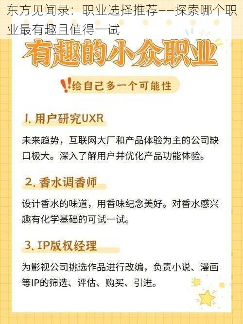 东方见闻录：职业选择推荐——探索哪个职业最有趣且值得一试