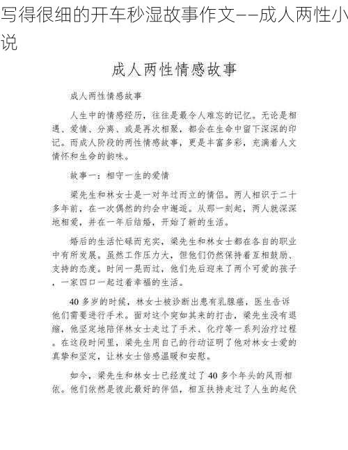 写得很细的开车秒湿故事作文——成人两性小说