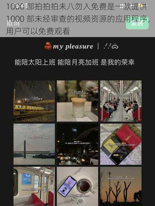 1000 部拍拍拍未八勿入免费是一款提供 1000 部未经审查的视频资源的应用程序，用户可以免费观看