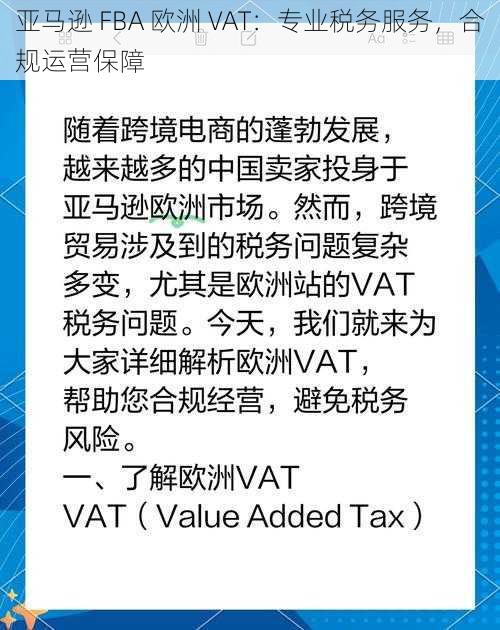 亚马逊 FBA 欧洲 VAT：专业税务服务，合规运营保障