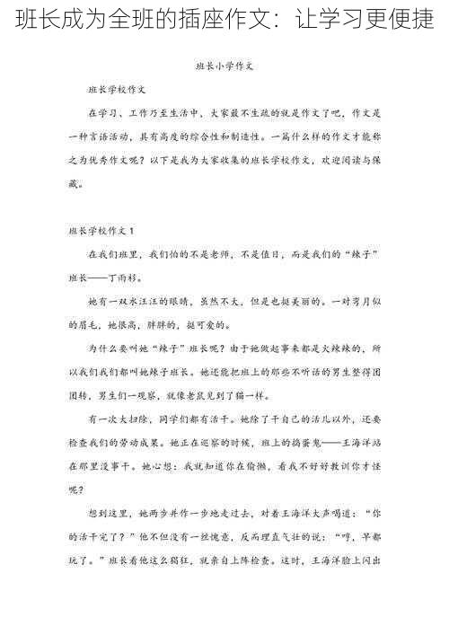 班长成为全班的插座作文：让学习更便捷