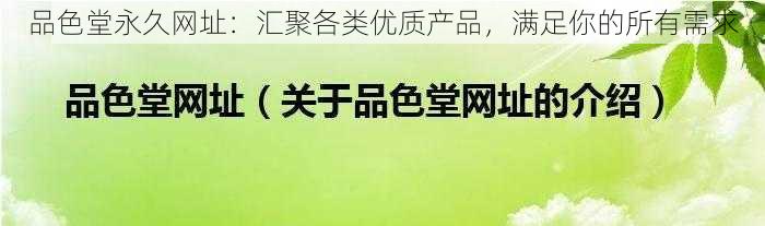 品色堂永久网址：汇聚各类优质产品，满足你的所有需求