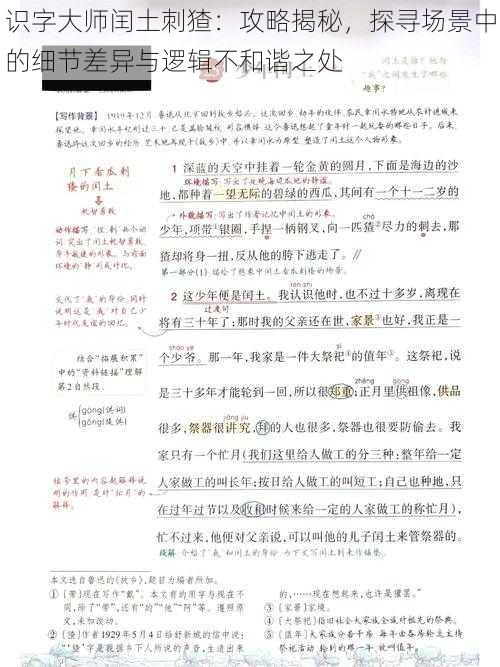 识字大师闰土刺猹：攻略揭秘，探寻场景中的细节差异与逻辑不和谐之处