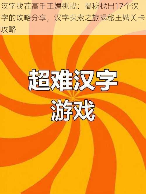 汉字找茬高手王娉挑战：揭秘找出17个汉字的攻略分享，汉字探索之旅揭秘王娉关卡攻略