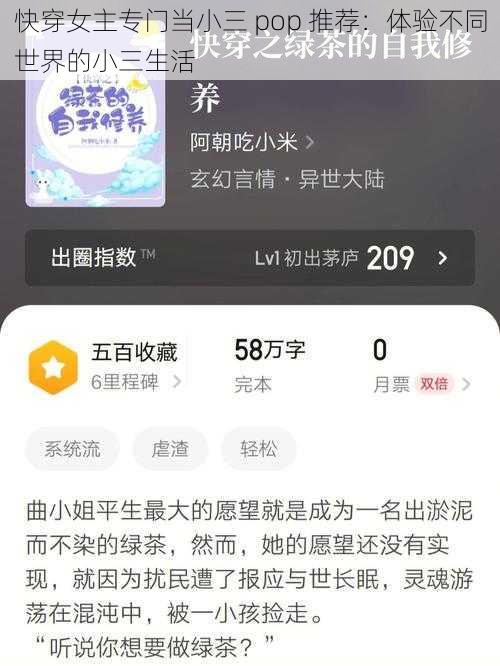 快穿女主专门当小三 pop 推荐：体验不同世界的小三生活