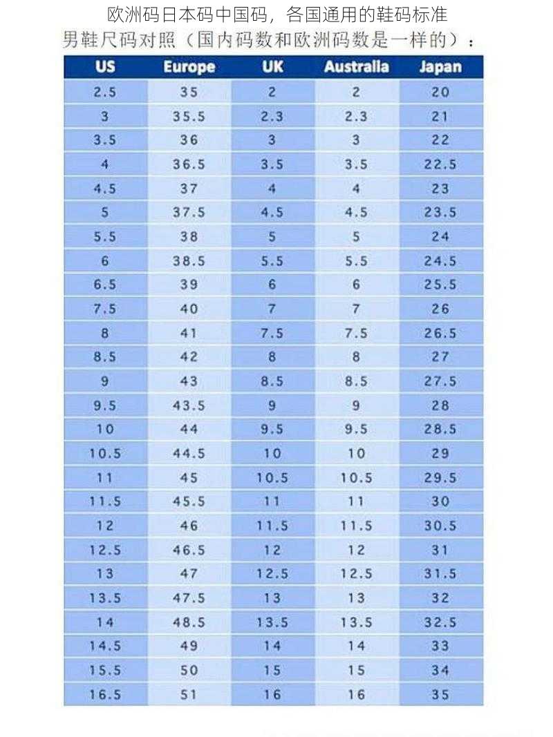 欧洲码日本码中国码，各国通用的鞋码标准