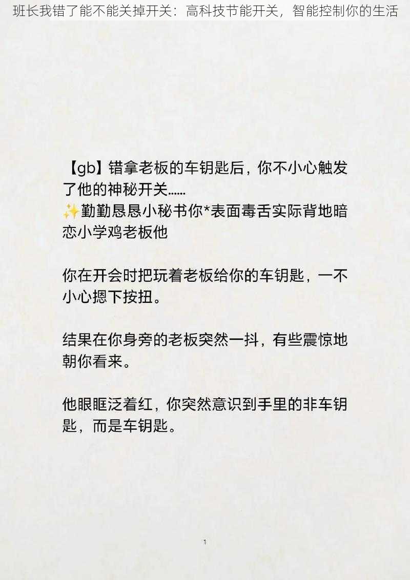 班长我错了能不能关掉开关：高科技节能开关，智能控制你的生活