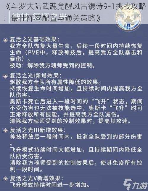 《斗罗大陆武魂觉醒风雷镌诗9-1挑战攻略：最佳阵容配置与通关策略》