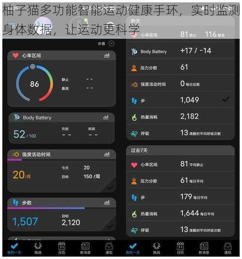 柚子猫多功能智能运动健康手环，实时监测身体数据，让运动更科学